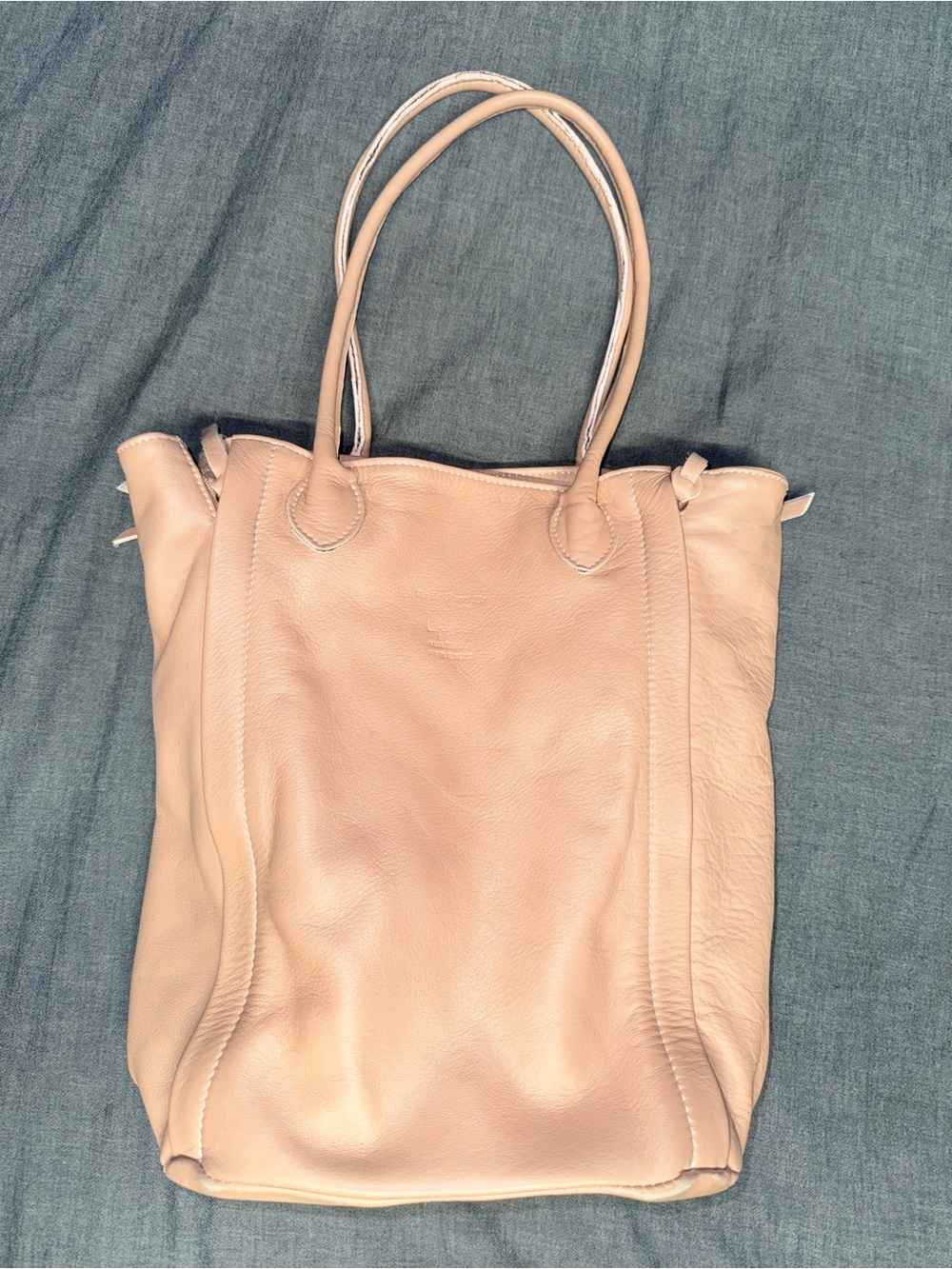 Vintage Luxury Via De Ginori Classic Genuine Leather Tulip Tote Bag - Blush Pink